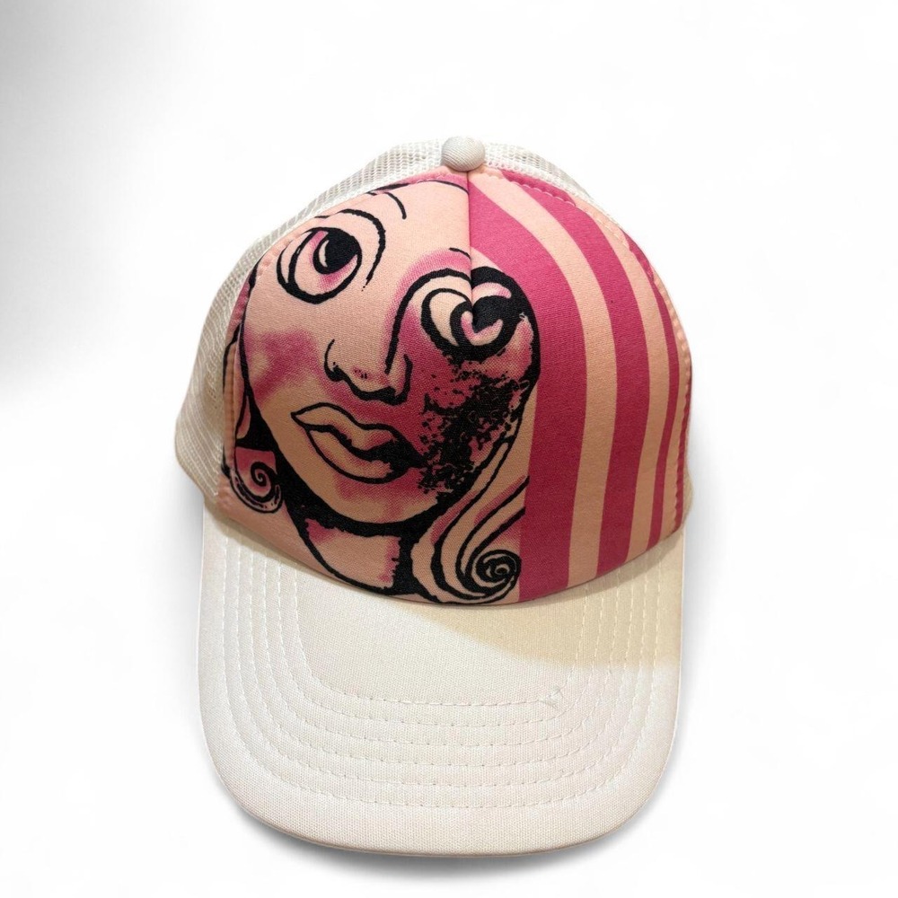 Vintage Pink Graphic Trucker Hat White Mesh Snapback Cap Y2K Streetwear